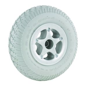 Power wheelchair wheel 2.80/2.50'' x 4'', side mounted, aluminium rim, split, grey tyre, IA-2817 pattern, tube