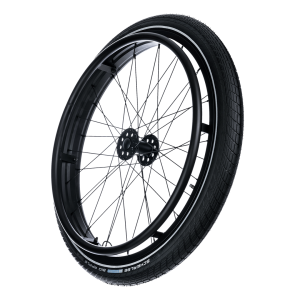 Koło terenowe pełne OMOBIC BUDDY 24'', lewe, łozysko1/2'', czarna obręcz,czarny alum. ciąg, cz. pneumatyczna opona,dętka