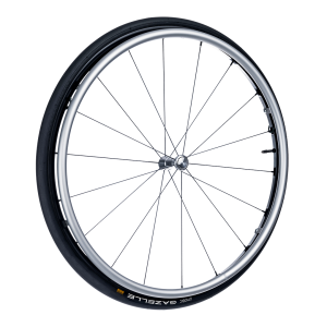 Rear wheel OMOBIC SKYLITE 25'', 18 spokes, d1/2'' bearing, black-silver alum. rim, silver alu. pushrim, speedlite tyre