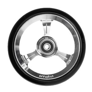 Front wheelchair wheel OMOBIC TRISTAR ALUCORE 4'', D100 x 35, aluminium polishing silver rim, black CPU tyre