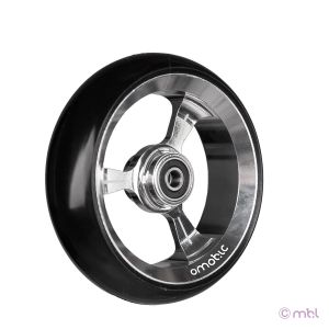 Front wheelchair wheel OMOBIC TRISTAR ALUCORE 4'', D100 x 35, aluminium polishing silver rim, black CPU tyre
