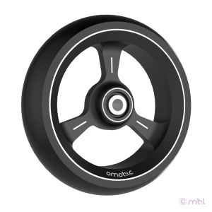 Front wheelchair wheel OMOBIC TRISTAR ALUCORE 5'', D125 x 35, aluminium polishing black rim, black CPU tyre