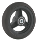Front wheelchair wheel 5'', D125x27mm, plastic, with 3 spokes, 8 mm axle hole, 39 mm hub, round black PU tyre