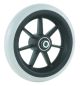 Front wheelchair wheel 6'', D150x27mm, plastic, with 7 spokes, 8 mm axle hole, 53 mm hub, round grey solid rubber tyre