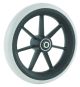 Front wheelchair wheel 7'', D175x27mm, plastic, with 7 spokes, 8 mm axle hole, 45 mm hub, round grey solid rubber tyre