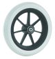 Front wheelchair wheel 7'', D175x45mm, plastic, 6 mm axle hole, 56 mm hub, ribbed grey PU tyre