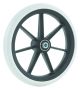 Front wheelchair wheel 7'', D190x29mm, plastic black, with 7 spokes, 8 mm axle hole, 53 mm hub, ribbed grey PU tyre