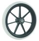 Front wheelchair wheel 8'', D200x27mm, plastic, with 7 spokes, 8 mm axle hole, 60 mm hub, round grey solid rubber tyre