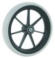 Front wheelchair wheel 8'', D200x33mm, plastic, with 7 spokes, 10 mm axle hole, 37 mm hub, flat grey solid rubber tyre